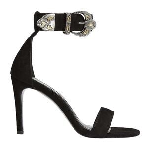 MAJE Falbaria black suede leather western buckle ankle strap heel sandals 39 NEW